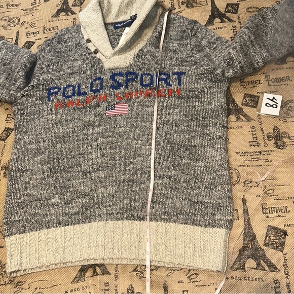 Polo Ralph Lauren NWT! Sport Usa Flag Wool Embroidered Grey Shawl Collar Sweater - Picture 12 of 14